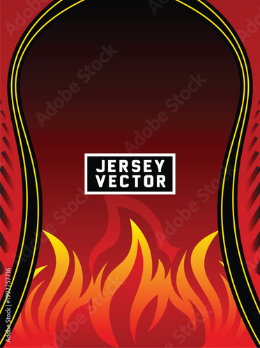 Modern Sport Apparel Red Black Flame Jersey Design Template for E sports and Sports Teams, Abstract Fire Flame Sports Jersey Vector Sublimation Ready Design.