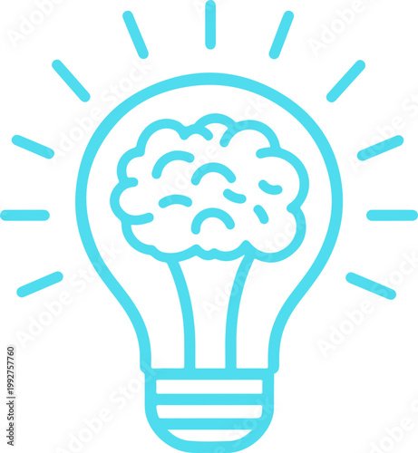 Brain in light bulb icon creative idea concept innovation thinking intelligence symbol modern flat design vector isolated on white background for app logo collection group usage.