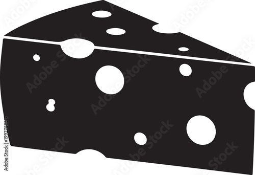 A black and white illustration of a wedge of swiss cheese simple silhouette