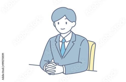 手を組んでデスクに座るビジネスマンのシンプルイラスト