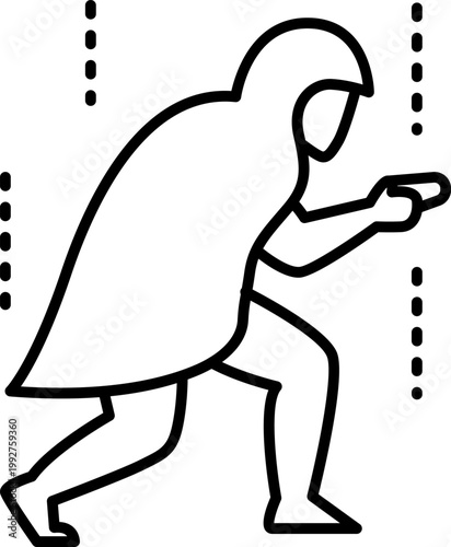 Stealth Figure Sneaking in Rain Outline Icon