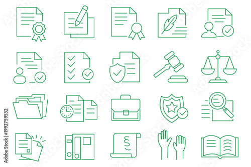 Legal documents icon set. Editable line icons. Vector illustration.