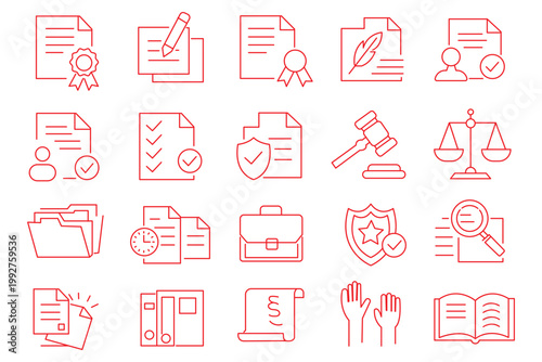 Legal documents icon set. Editable line icons. Vector illustration.