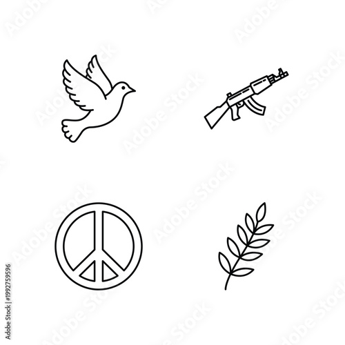 Peace War and Nature Symbolic Linear Icon Set