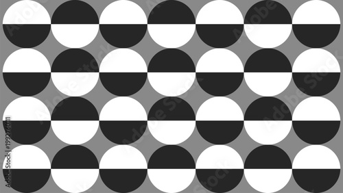 Monochrome geometric seamless pattern with retro half circles, minimalist black and white background for modern design
