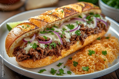 mexican barbacoa sub served with rice