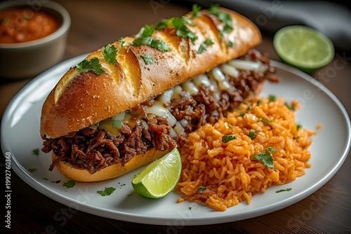 mexican barbacoa sub served with rice