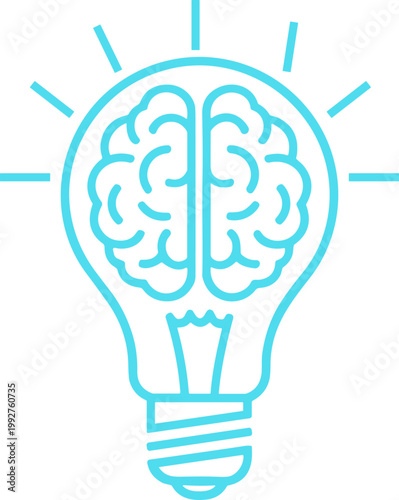 Brain in light bulb icon creative idea concept innovation thinking intelligence symbol modern flat design vector isolated on white background for app logo collection group usage.