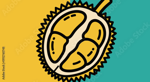 Durian fruit illustration with vibrant colors and bold outlines.
