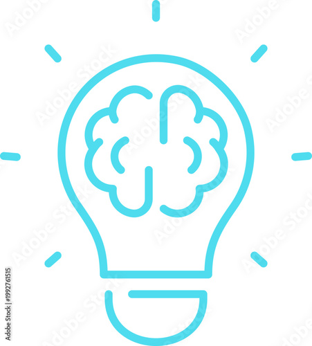 Brain in light bulb icon creative idea concept innovation thinking intelligence symbol modern flat design vector isolated on white background for app logo collection group usage.
