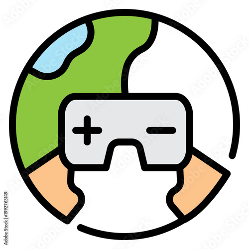 Virtual Gaming World Vector Filled Icon Design