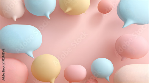 A group of floating speech bubbles representing communication and dialogue