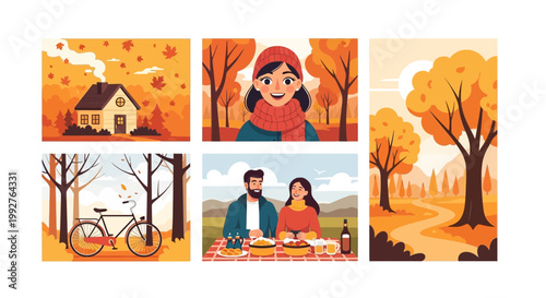 Couple enjoying autumn outdoor lifestyle activities with warm sunlight in a vibrant park setting isolated on transparent background