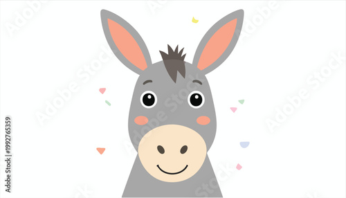 Cute Cartoon Donkey Face with Big Ears and Smiling Expression.