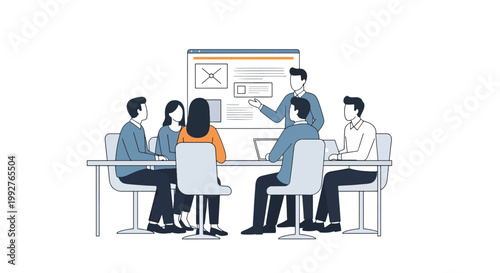 Business team meeting discussing project presentation in office conference room