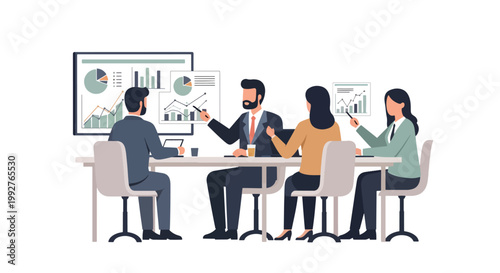 Business team analyzing financial data in meeting room