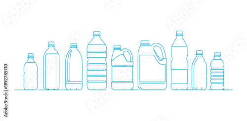 Outline vector set of water bottles with sleek minimalist