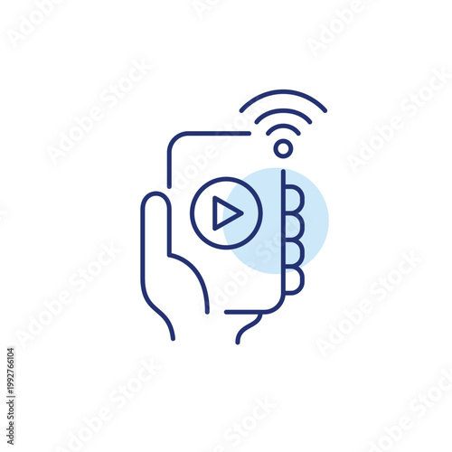 Playback on phone and wi-fi. Podcast, audio and wireless listening. Pixel perfect, editable stroke vector icon