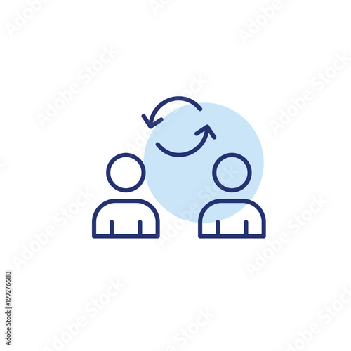 2 users and renew arrows. Team update, group sync, partnership renewal. Pixel perfect, editable stroke vector icon