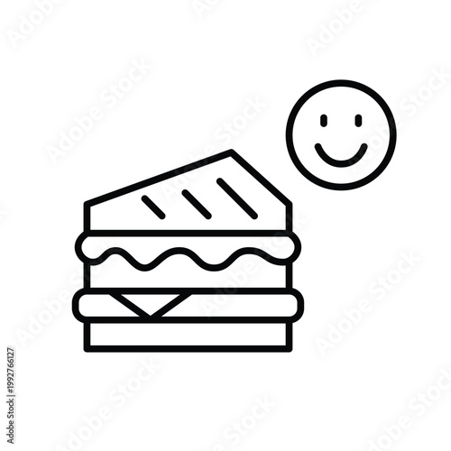 Sandwich and smiley face. Customer satisfaction with food and restaurant service. Pixel perfect, editable stroke vector icon