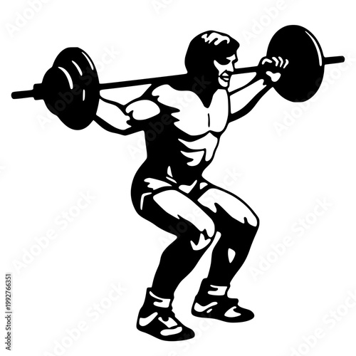 Silhouette illustration of a weightlifter performing a barbell squat. This image is suitable for fitness training, bodybuilding, strength, gym culture, powerlifting, and athletic performance concepts.