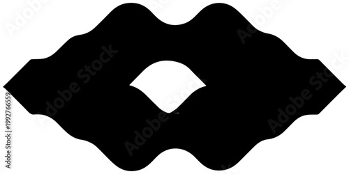 Abstract asymmetrical black badge shapes with wavy edges and a central diamond cutout representing modern design elements and graphic resource concepts for digital and print