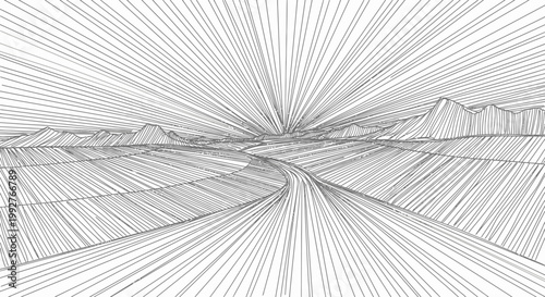 Abstract line art landscape perspective highway mountains open space