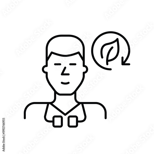 Young doctor with stethoscope, leaf and renew arrow. Eco-friendly and natural healthcare. Pixel perfect, editable stroke vector icon