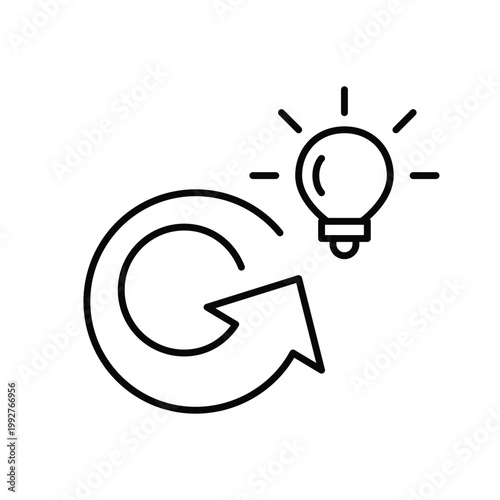 Refresh arrow and light bulb. Creativity and renovation resetting. Pixel perfect, editable stroke vector icon
