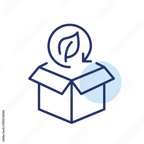 Open delivery box, leaf and renew arrow. Sustainable packaging and eco-friendly shopping and shipments. Pixel perfect, editable stroke vector icon