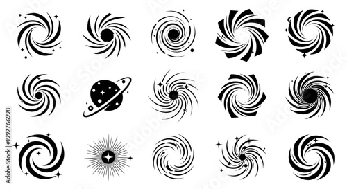 Abstract spiral designs vector illustrations of galactic swirls and celestial patterns