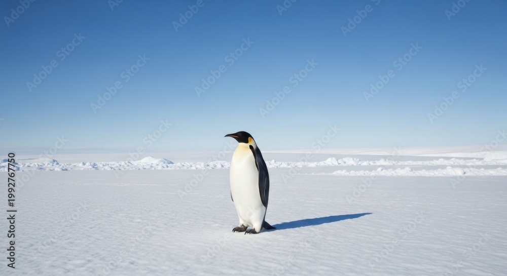 Obraz premium Emperor Penguin standing on Antarctic ice landscape