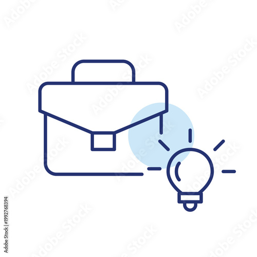 Briefcase and light bulb. Investment ideas and innovation. Workplace guidance. Pixel perfect, editable stroke vector icon