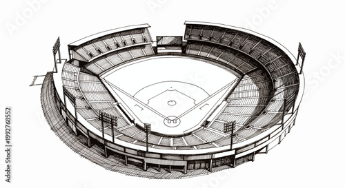 Vintage Hand Drawn Baseball Stadium Sketch