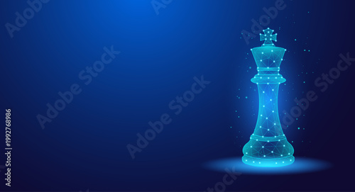 Futuristic Low Poly King Chess Piece Strategy Leadership Concept