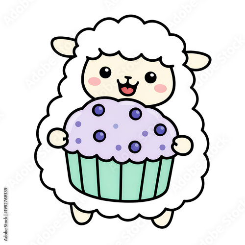 Cute sheep cupcake cartoon illustration dessert bakery kawaii animal character