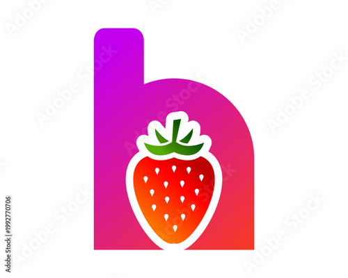 Modern lowercase letter h logo design combined with a fresh red strawberry icon. Features a vibrant purple to orange gradient, perfect for food branding, apps, and health businesses.