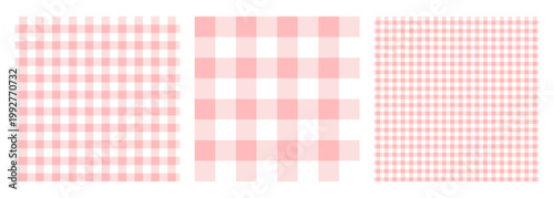 Set pink gingham seamless patterns. Picnic kitchen tablecloth texture. Different form checkers. Vector illustration 