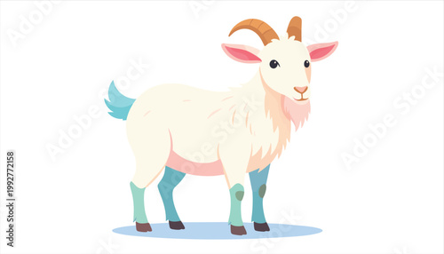 Cute Cartoon Goat Standing Isolated on White Background.