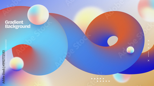 Abstract fluid vibrant gradient background decorated with pastel sphere and blur circle modern futuristic style. Design element for wallpaper, backdrop, landing page. Vector illustration