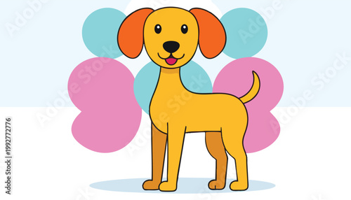 Cute Cartoon Golden Retriever Dog Standing Proudly.