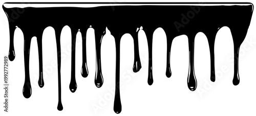 Abstract black liquid drips and flowing viscous fluid shapes creating a dynamic organic and artistic abstract design with a clean white background perfect for graphic design