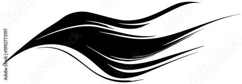 Dynamic abstract black swoosh and sweeping motion trails on a clean white background symbolizing speed energy and flow perfect for modern design elements and graphic overlays