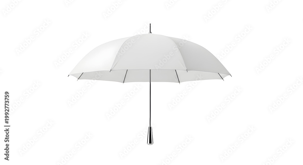 Obraz premium White umbrella with a sleek metal handle and ribs isolated on a plain background for protection