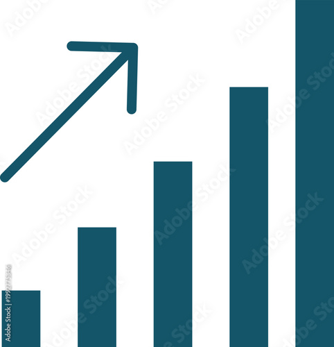 Bar chart icon with upward trending arrow representing business growth in a minimalist flat vector style.