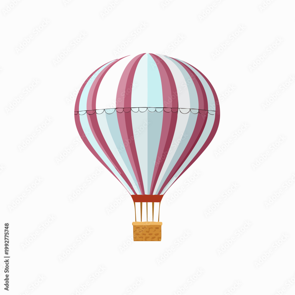 Fototapeta premium Striped Hot Air Balloon with Basket Illustration