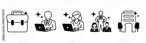 A set of 5 mix icons as briefcase, businessman, business woman
