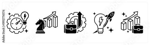 A set of 5 mix icons as efficiency, competitive advantage, productivity