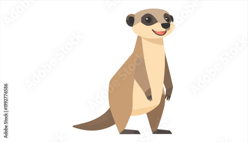 Cute Cartoon Meerkat Standing Alertly on White Background.