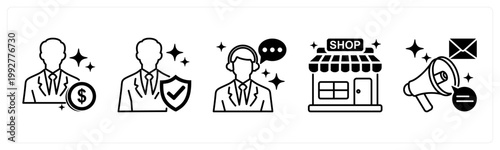 A set of 5 mix icons as affiliate, verified buyer, chat support